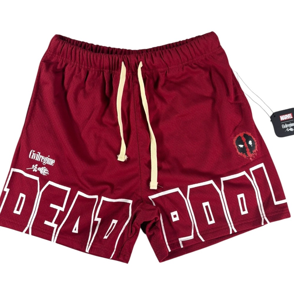 Marvel x Civil Regime Deadpool Mesh Shorts Burgundy‎ Red Mens Small New NWT